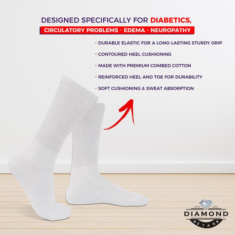 DIAMOND STAR Wholesale Bulk Lots Diabetic Socks, Non-Binding Circulatory Cushion Cotton Crew Diabetic Socks for Men Women Menswear 1-5 Dozen