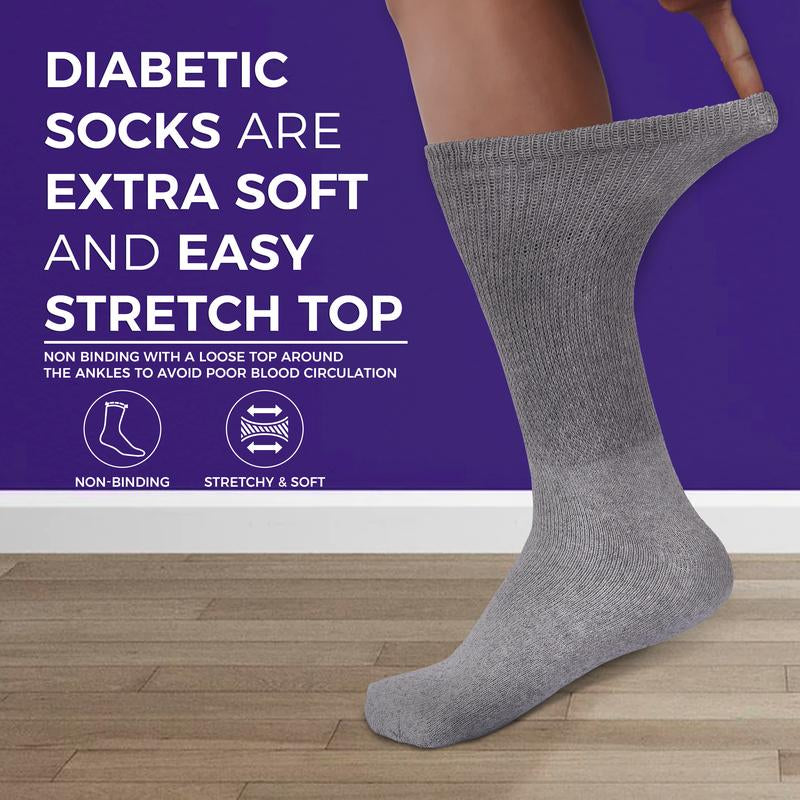 DIAMOND STAR Wholesale Bulk Lots Diabetic Socks, Non-Binding Circulatory Cushion Cotton Crew Diabetic Socks for Men Women Menswear 1-5 Dozen