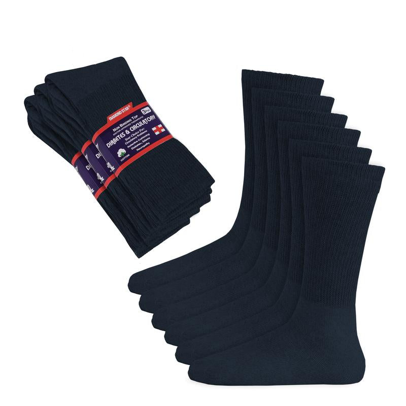 DIAMOND STAR Wholesale Bulk Lots Diabetic Socks, Non-Binding Circulatory Cushion Cotton Crew Diabetic Socks for Men Women Menswear 1-5 Dozen