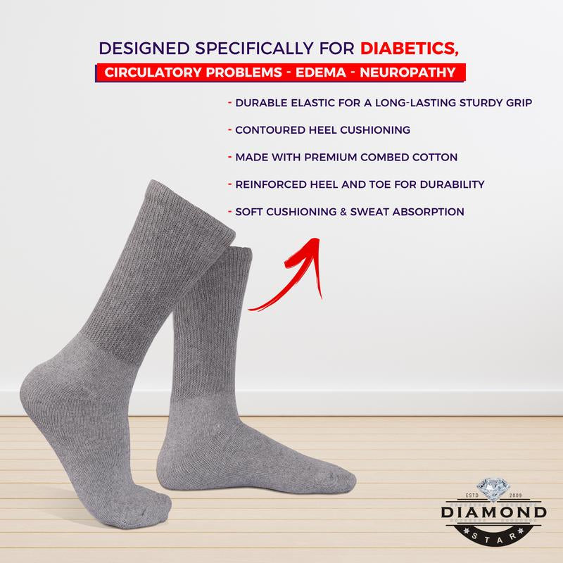DIAMOND STAR Wholesale Bulk Lots Diabetic Socks, Non-Binding Circulatory Cushion Cotton Crew Diabetic Socks for Men Women Menswear 1-5 Dozen