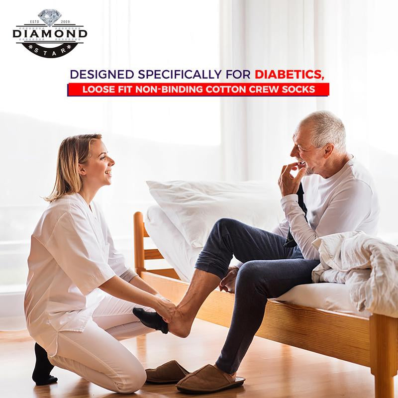 DIAMOND STAR Wholesale Bulk Lots Diabetic Socks, Non-Binding Circulatory Cushion Cotton Crew Diabetic Socks for Men Women Menswear 1-5 Dozen