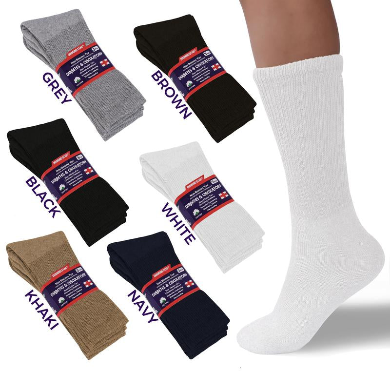 DIAMOND STAR Wholesale Bulk Lots Diabetic Socks, Non-Binding Circulatory Cushion Cotton Crew Diabetic Socks for Men Women Menswear 1-5 Dozen