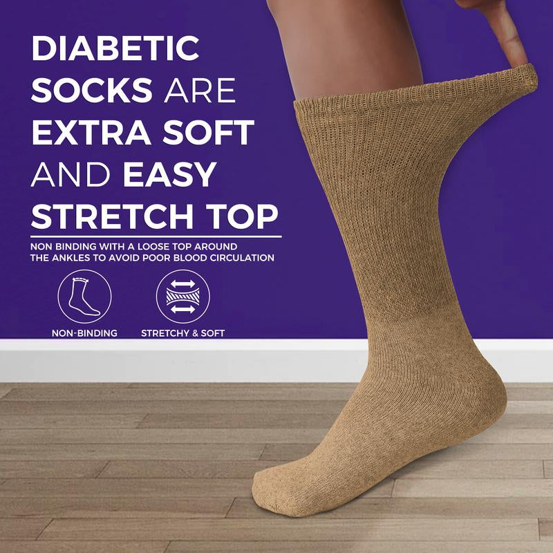 DIAMOND STAR Wholesale Bulk Lots Diabetic Socks, Non-Binding Circulatory Cushion Cotton Crew Diabetic Socks for Men Women Menswear 1-5 Dozen